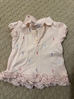 Ralph Lauren Light Pink Ruffle Hem Polo Dress with Multicolor Pony Embroidery